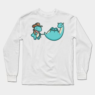 Cute cowboy dinosaur caught cow dino Long Sleeve T-Shirt